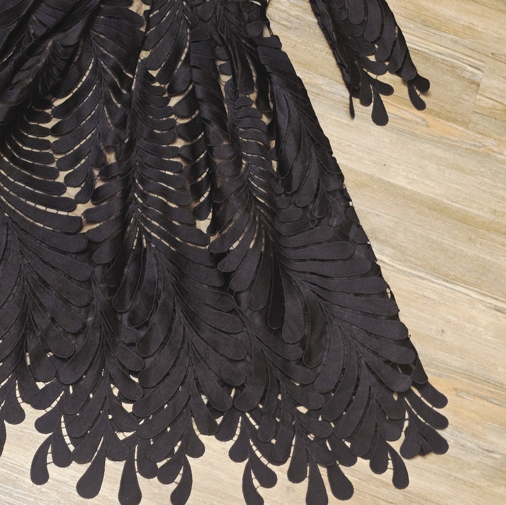 BHLDN Black Long Sleeve Sheer Appliqué Tea-Length Dress - Picture 11 of 16
